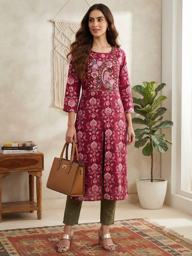 U neck long kurti