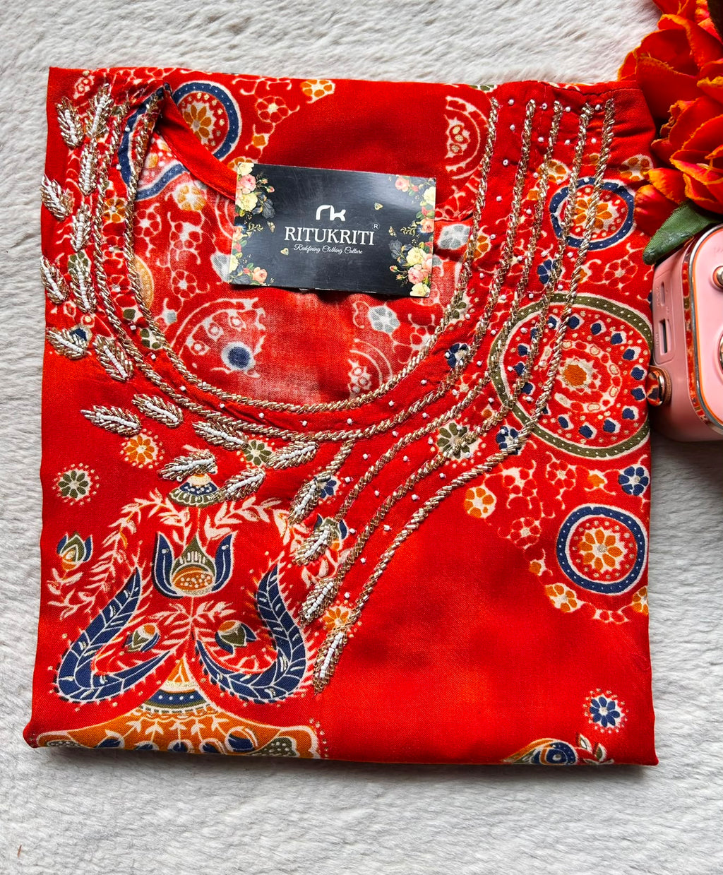 Crystal hand work long kurtis