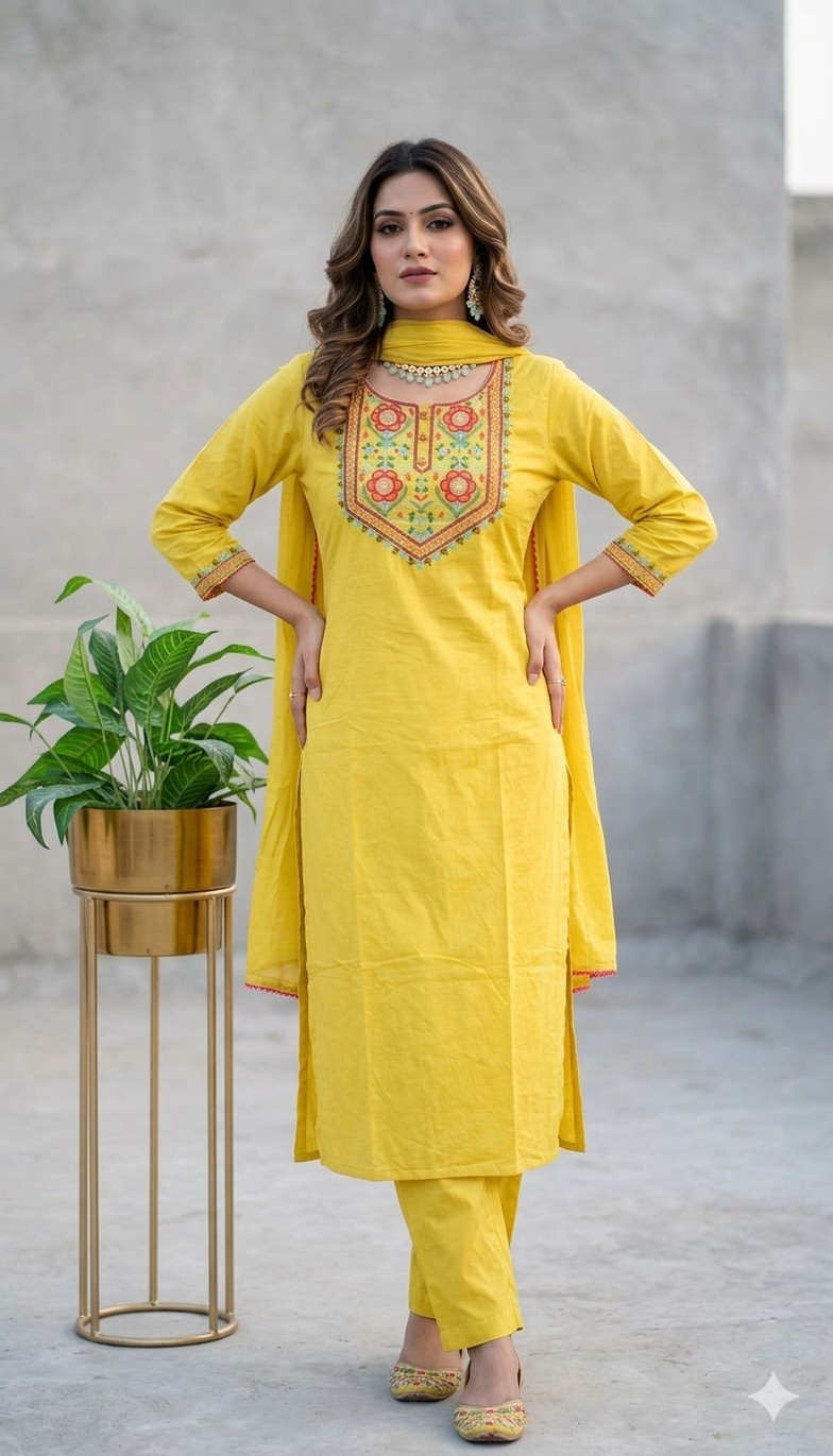 EMBROIDERY WORK KURTI  SET