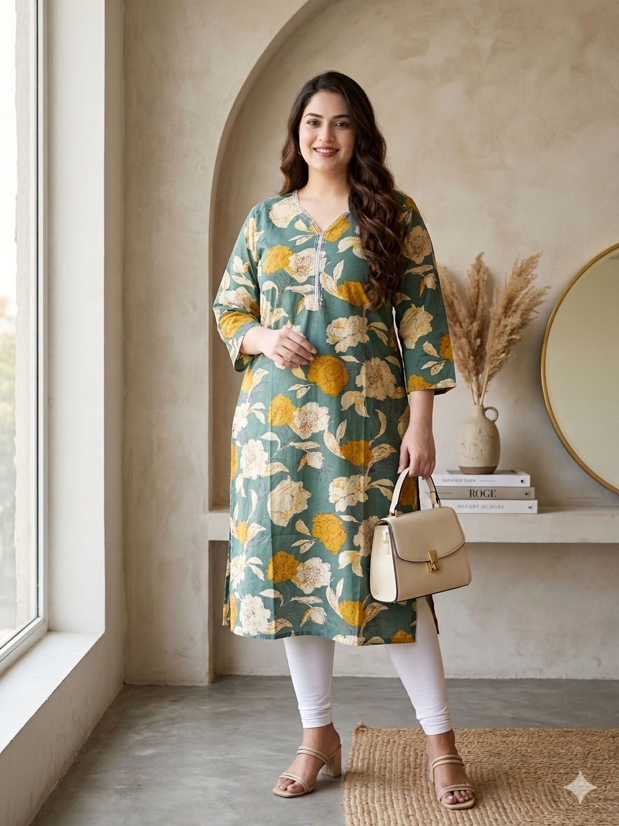 V NECK LONG KURTI
