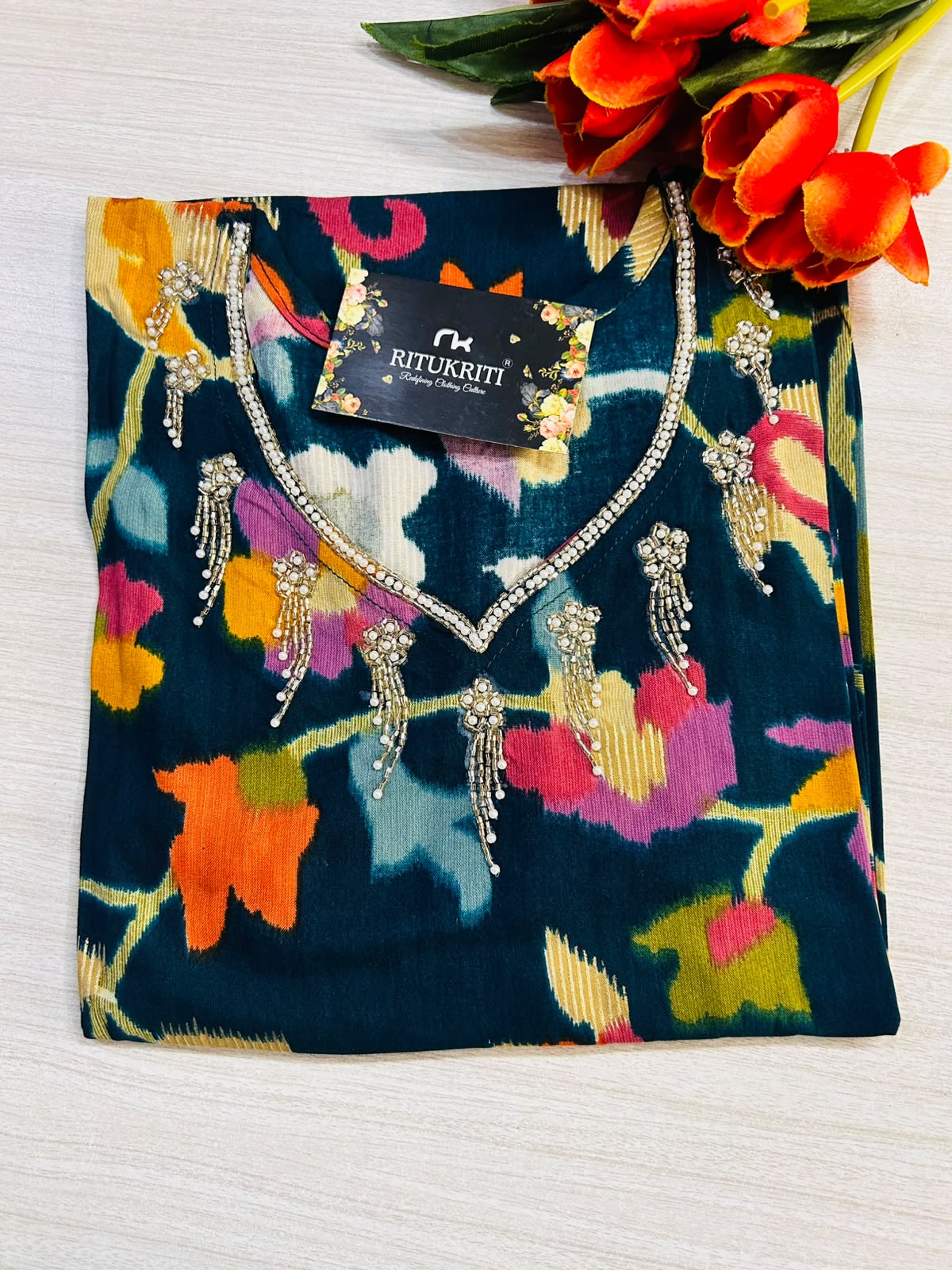 Crystal hand work long kurtis