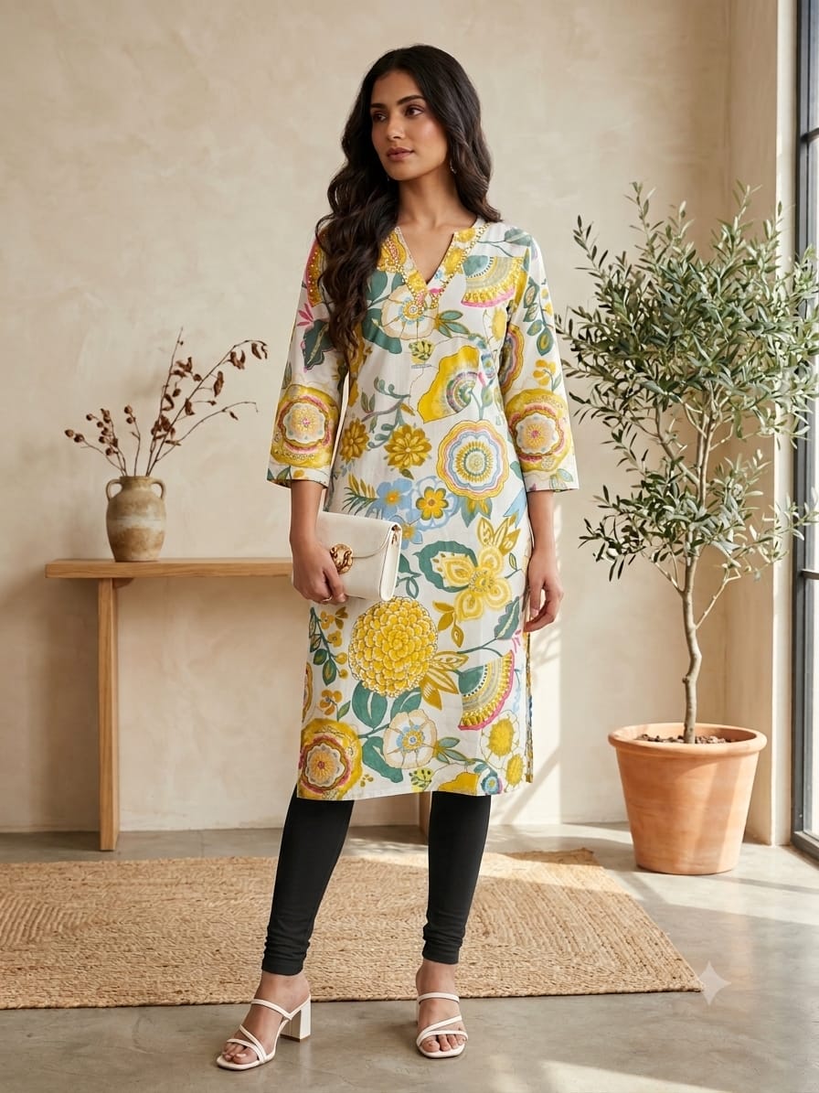 V NECK LONG KURTI