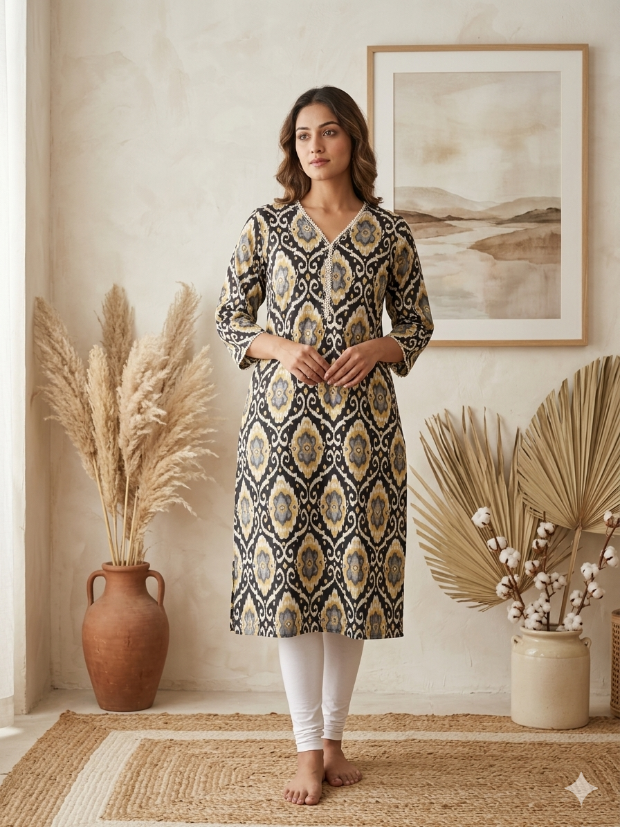 V NECK LONG KURTI
