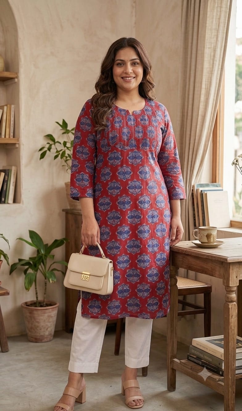Thread work long kurtis